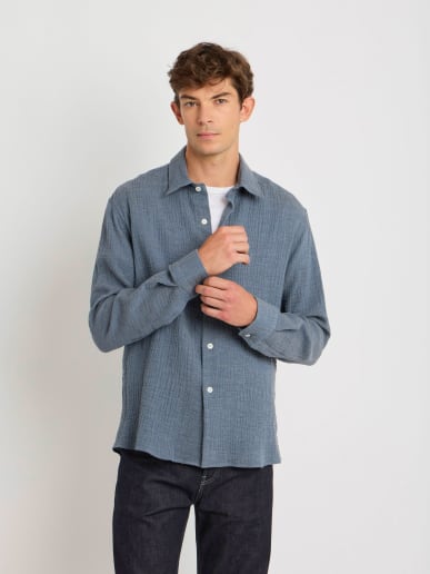 chemise Andy en coton bleu chin&eacute;