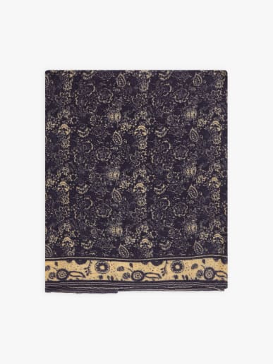 foulard Issa en laine motifs floraux bleu