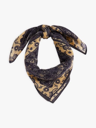 foulard Issa en laine motifs floraux bleu