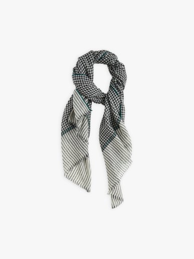 black and white check wool Domie scarf