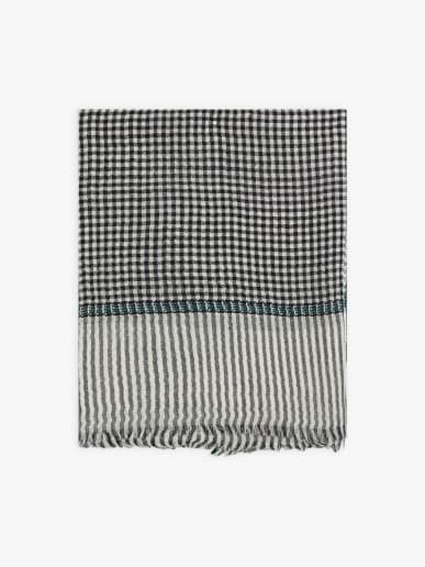 black and white check wool Domie scarf