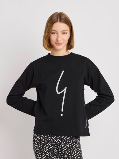 black cotton woven "Point d'ironie" screenprint sweatshirt