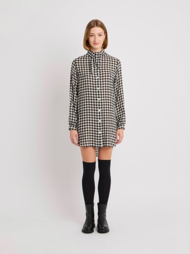 robe en viscose &agrave; motif vichy noir et blanc