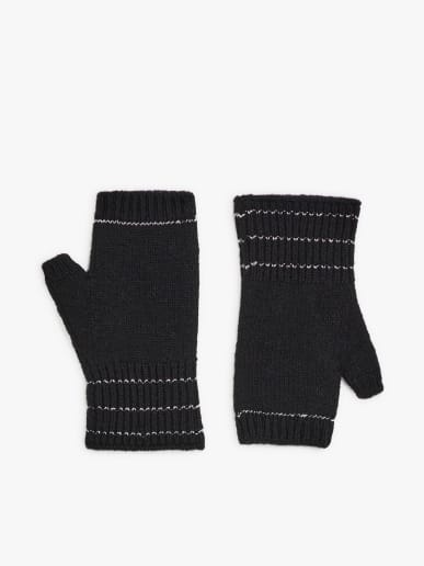 mitaines Manuela en merinos &agrave; rayures noir