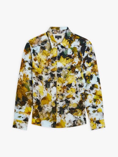 chemise Com&egrave;te en coton imprim&eacute; "feuilles enneig&eacute;es"