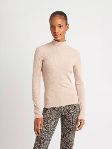 t-shirt Vian &agrave; manches longues col montant beige