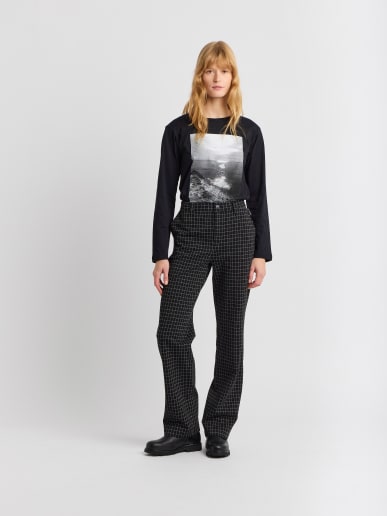 black viscose Droit jeans with fine whites checks