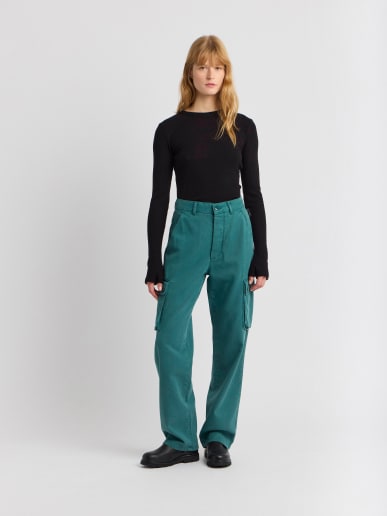 green cotton gabardine trousers