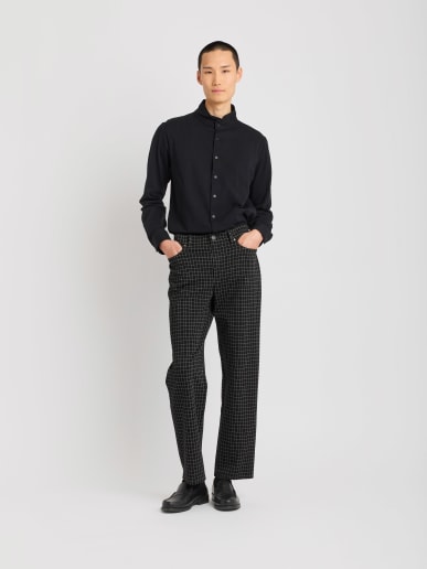 jean Regular en jersey noirs &agrave; fins carreaux blancs