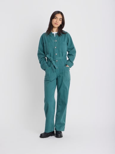 green cotton gabardine jumpsuit