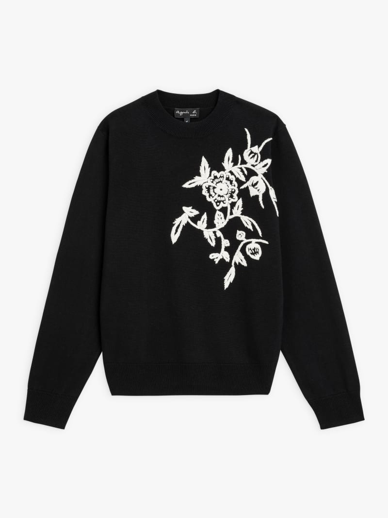 black silk and linen Flora embroidered sweater