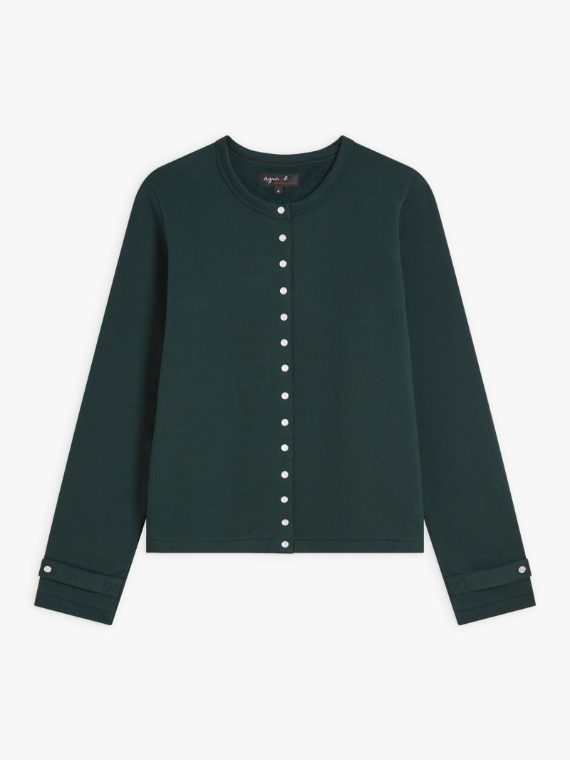dark green cotton fleece Rosana snap cardigan