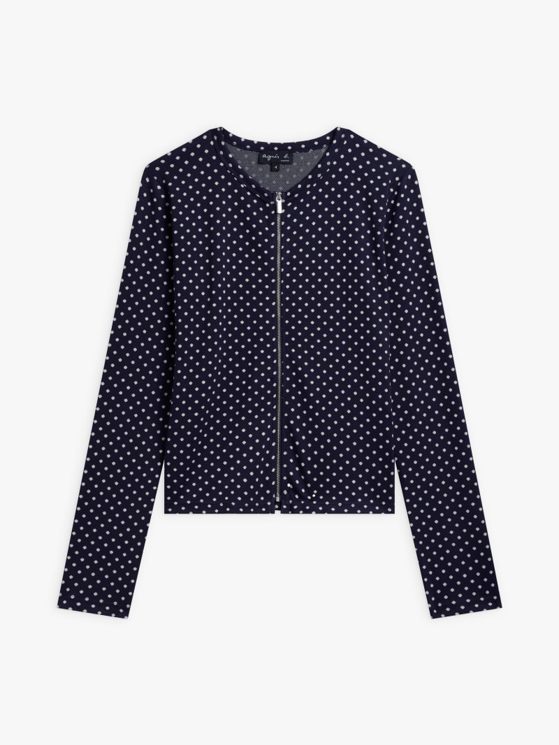 T*3様 90s agnès b. 本人期 sweat zip cardigan midnight blue polka dot Zip cardigan