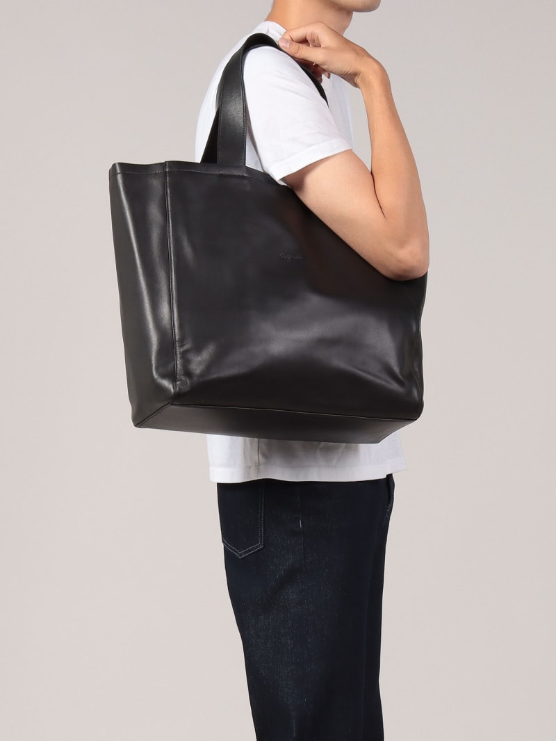 black leather shoulder tote image number 4