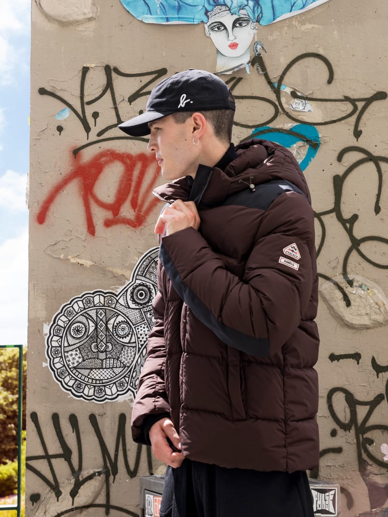 brown & black agnès b. with Pyrenex Aspin men down jacket