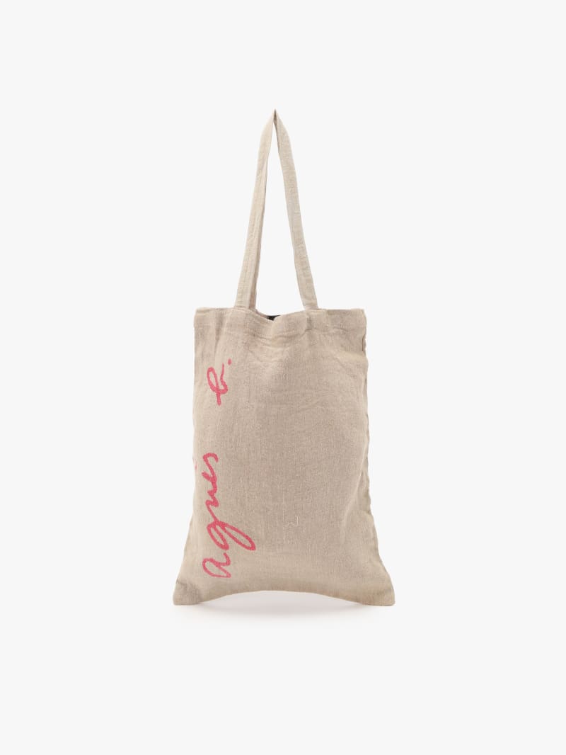 linen and cotton Charlie tote bag with red logo image number 1
