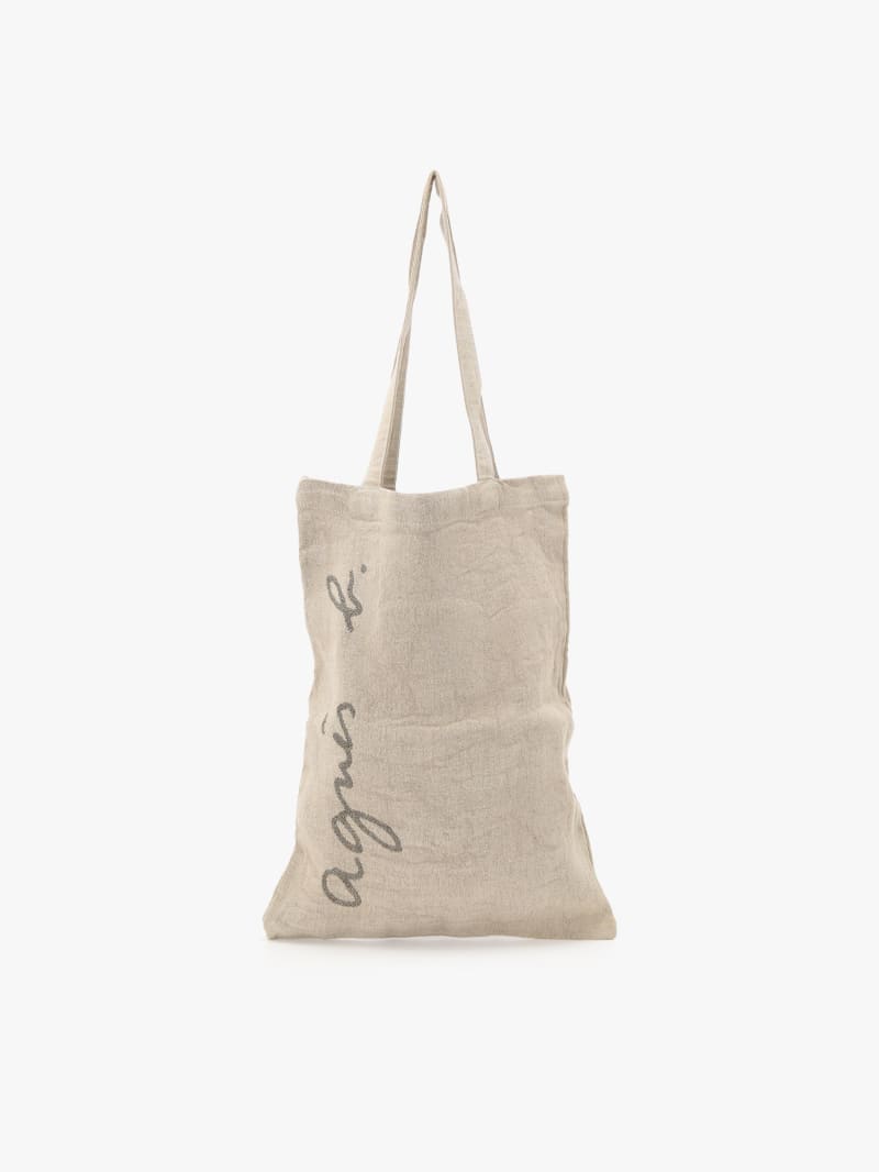 linen and cotton Charlie tote bag with grey logo image number 0
