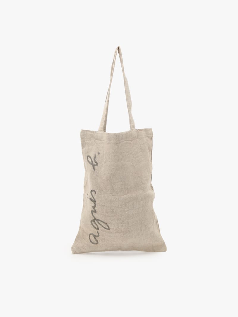 linen and cotton Charlie tote bag with grey logo image number 1