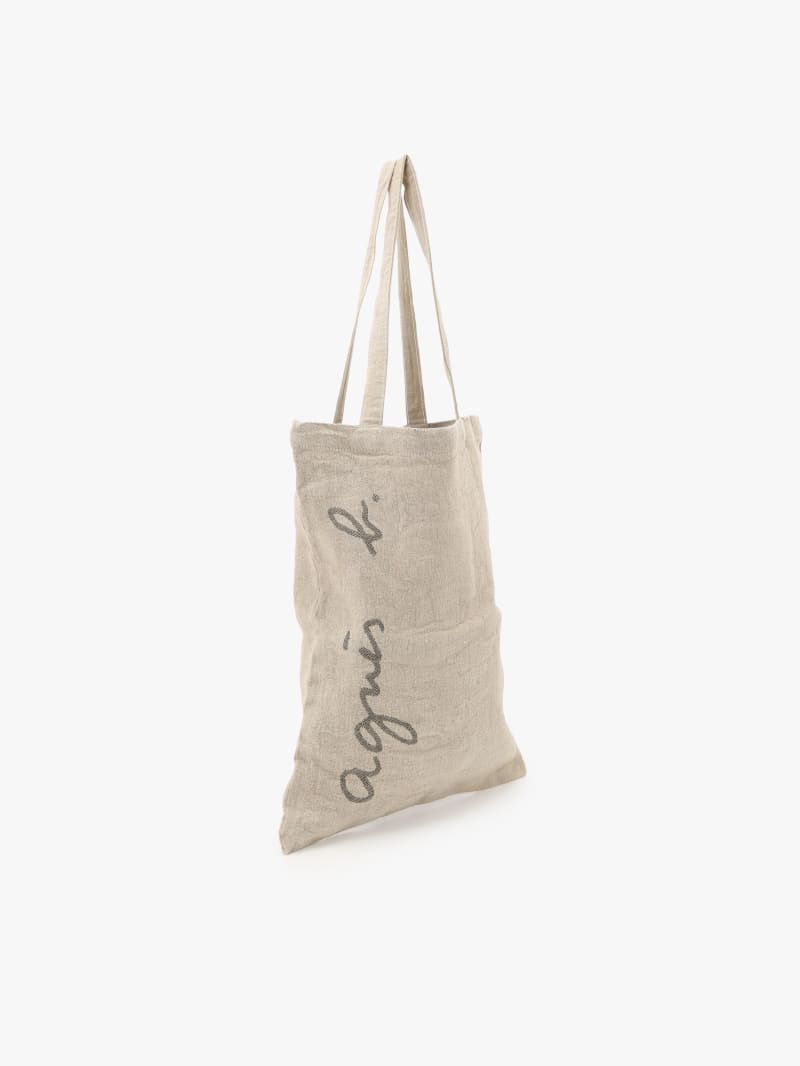 linen and cotton Charlie tote bag with grey logo image number 2