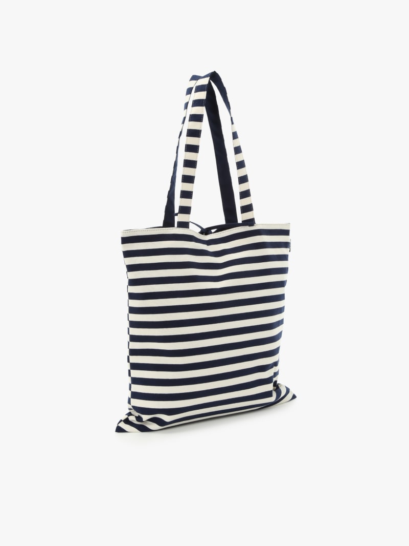 tote bag en coton réversible à rayures blanc cassé et bleu image number 1