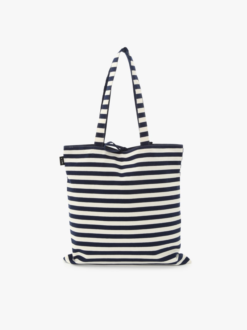 tote bag en coton réversible à rayures blanc cassé et bleu image number 2