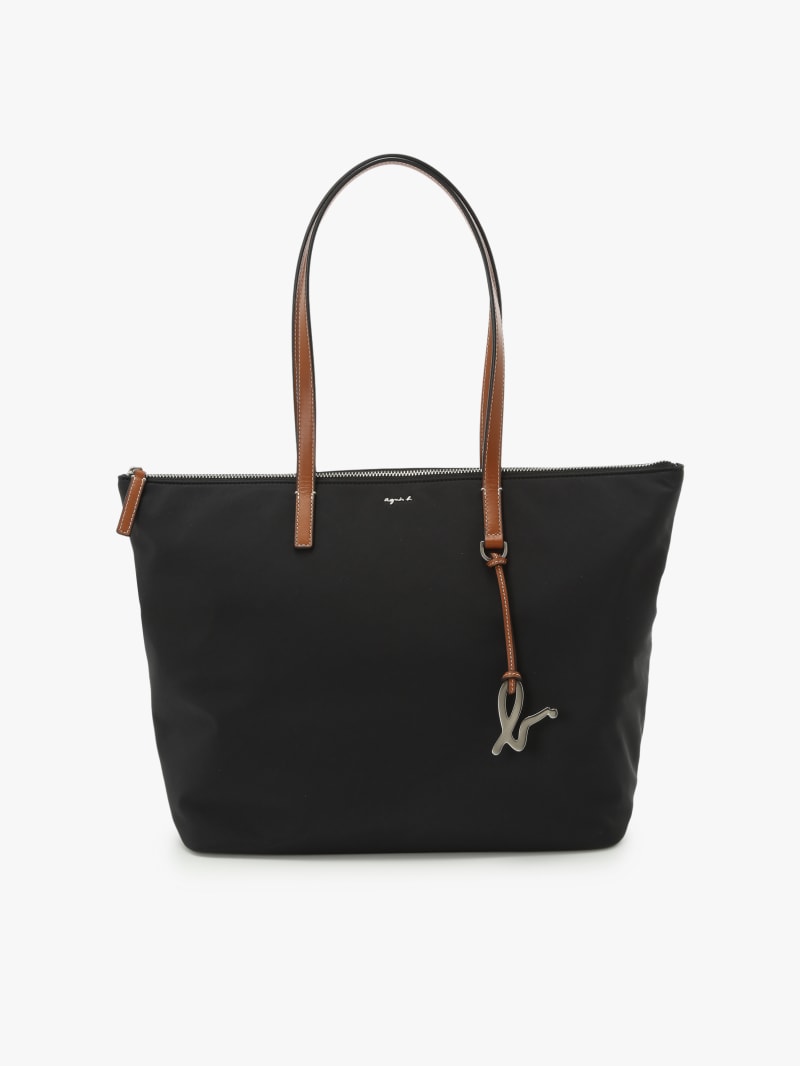 tote bag en nylon noir avec anses marrons image number 0