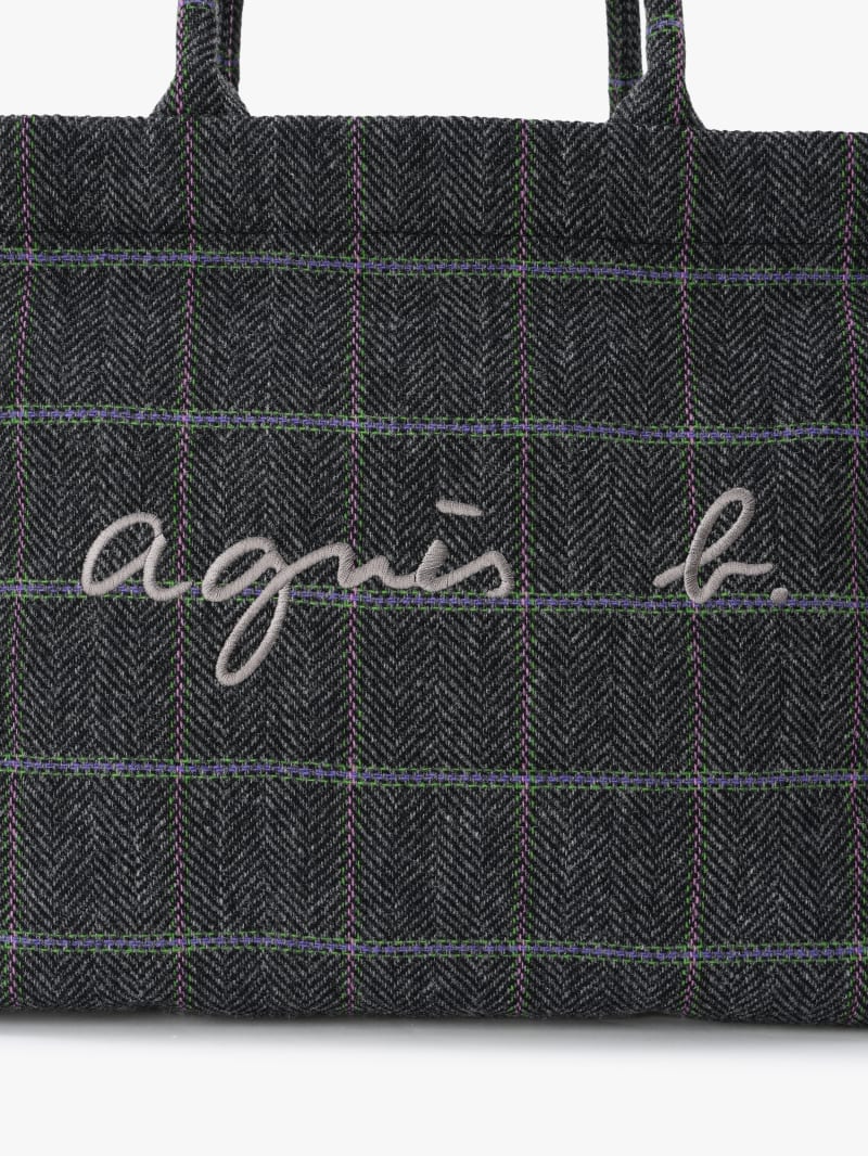 tote bag en laine à carreaux gris image number 4
