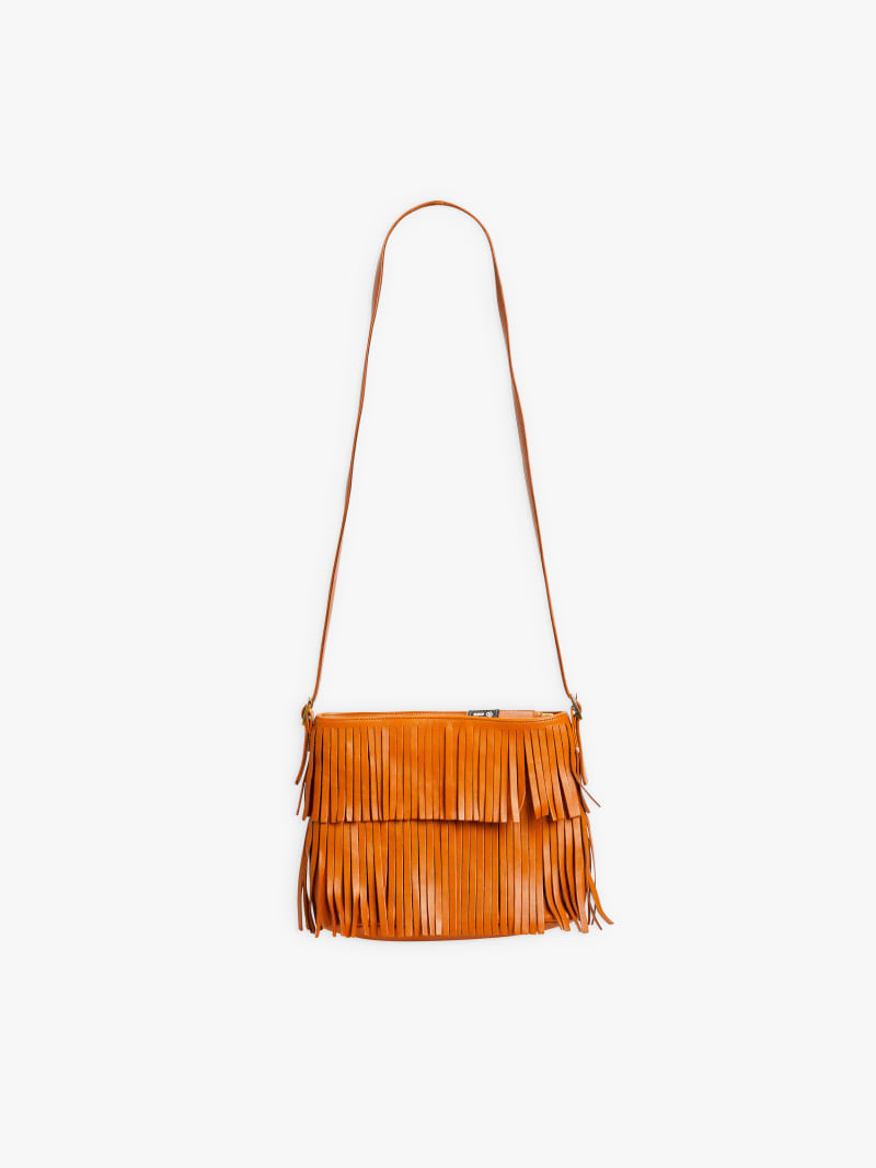 brown Carmen leather tote bag with fringes image number 2
