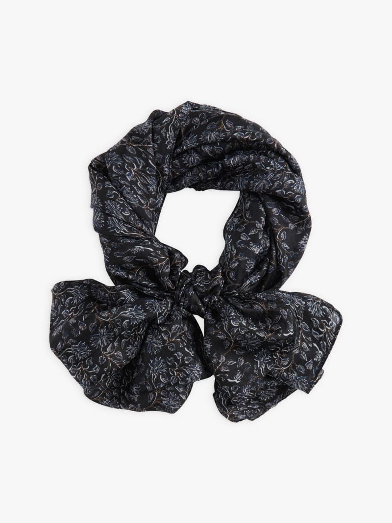 black silk floral motifs Marceau scarf image number 1