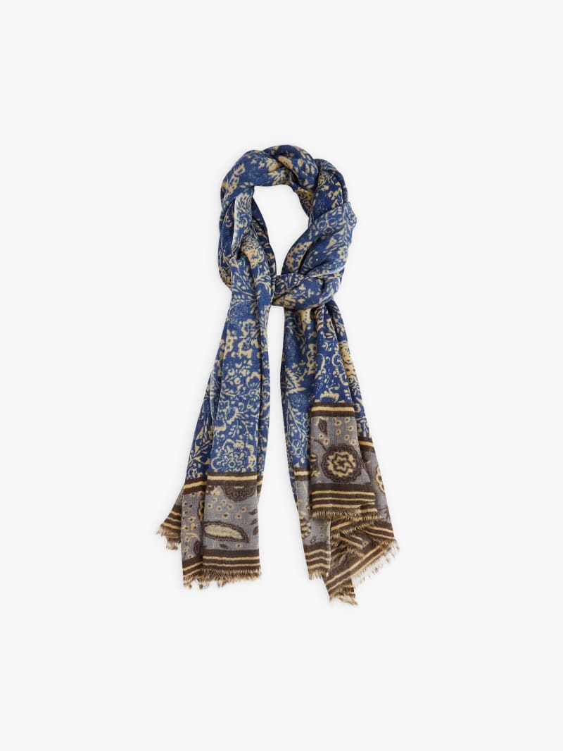 blue wool with floral print Indianna scarf image number 1
