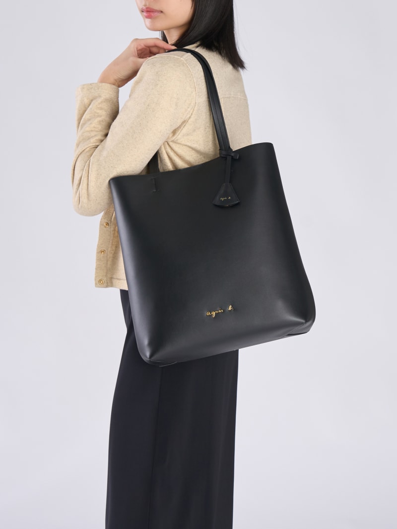 grand sac cabas en cuir noir image number 6