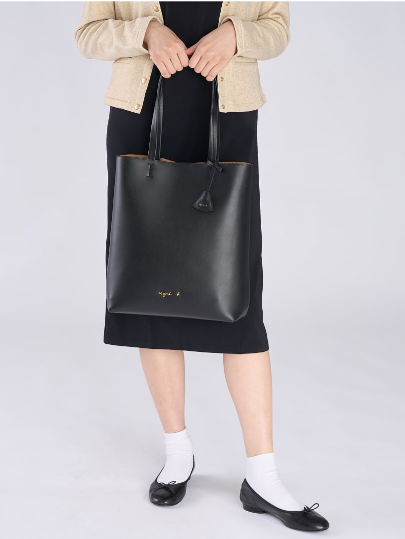 grand sac cabas en cuir noir image number 7