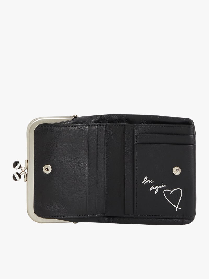 black leather wallet with fastener image number 1