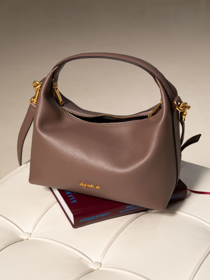 taupe leather shoulder bag image number 5