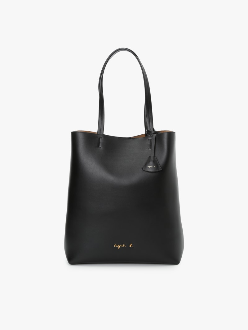 black smooth leather large tote bag image number 0