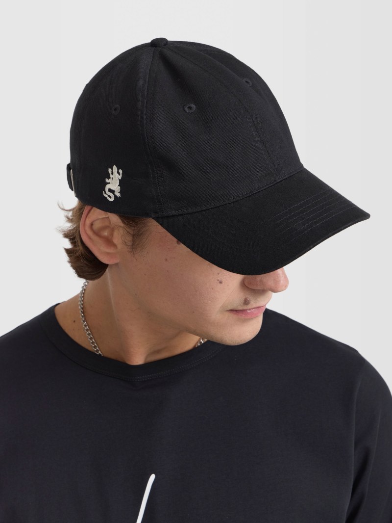 black cotton embroidered lizard cap image number 2