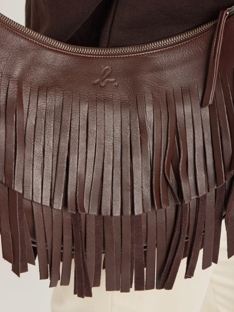 brown leather Awa fringe bag image number 6