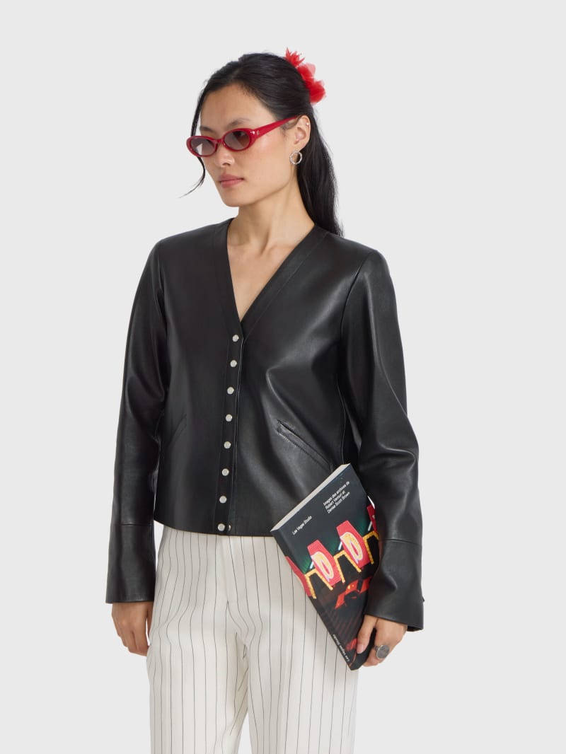 black leather v cardigan