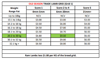Hillside Meat Processors "OLD SEASON" Trade lamb Grid, Narrogin WA - Agora Livestock listing GDMILZP