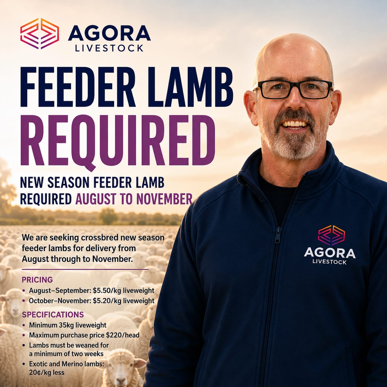 WA New season feeder lamb required Aug - Nov, Vendors Property WA - Agora Livestock listing NDPI2X5
