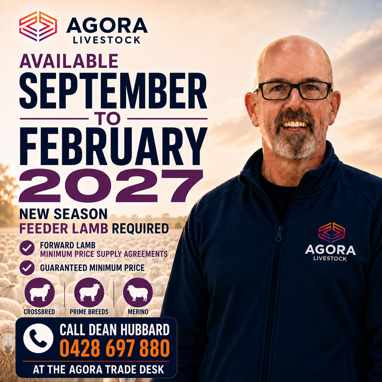 New season lamb Forward Guaranteed Minimum & fixed price agreements avail Sept - Feb 27 Deliveries, Perth WA - Agora Livestock listing Y4LU5O6