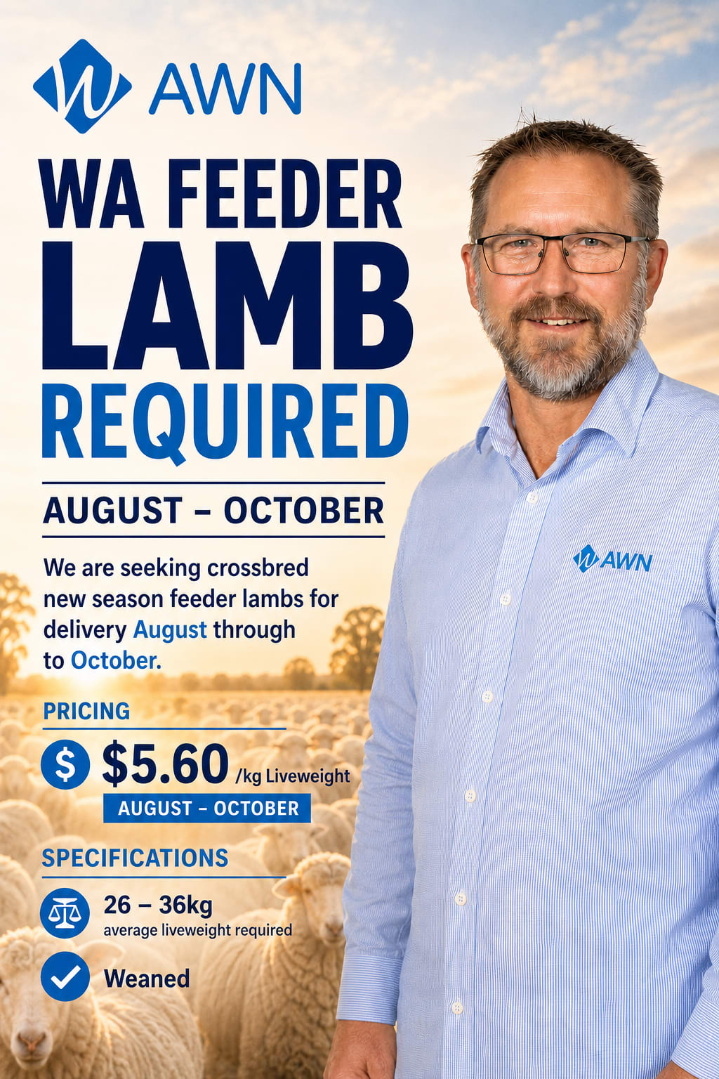 WA new season XB Feeder Lamb required 26-36kg LW, Vendors Own WA - Agora Livestock listing MKPIL53