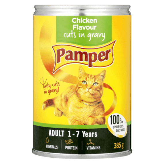 pamper cat food cuts gravy chicken 385g picture 1