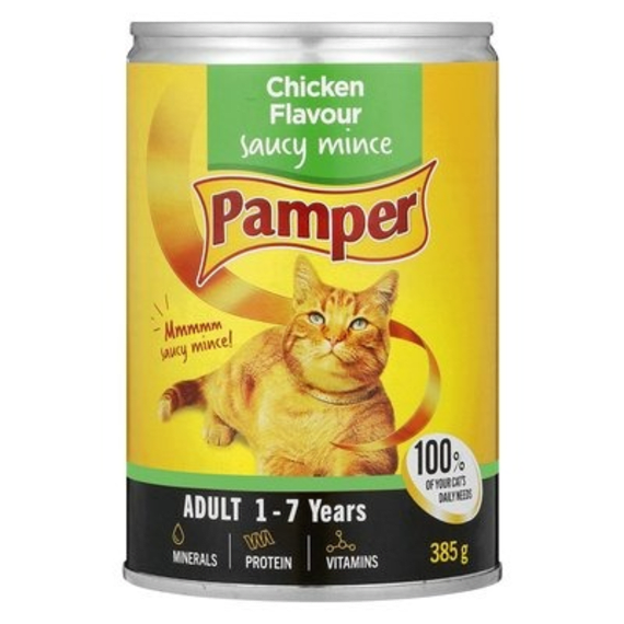 pamper cat food mince chicken 385g picture 1