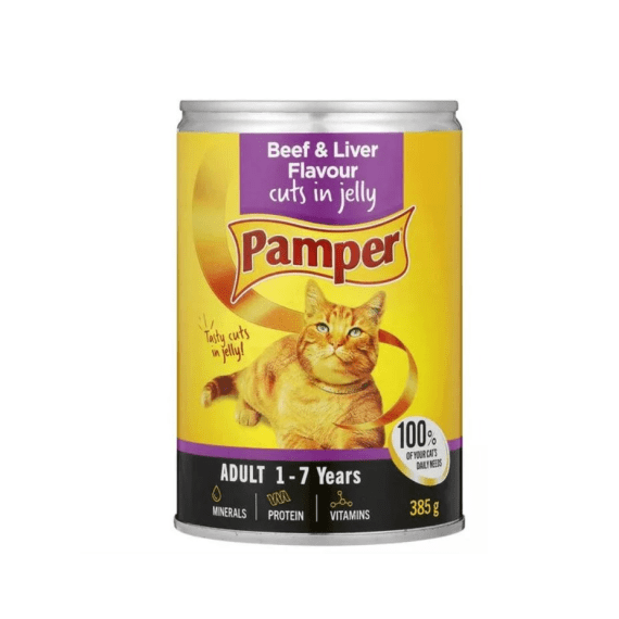 pamper cat food jelly beef liver 385g picture 1