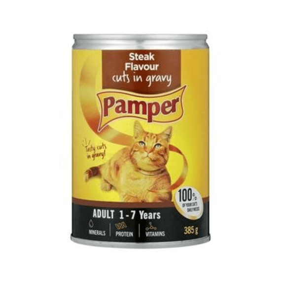 pamper cat food cuts gravy steak 385g picture 1