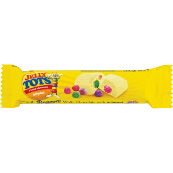 Beacon Jelly Tots White Chocolate Bar48g Agrimark