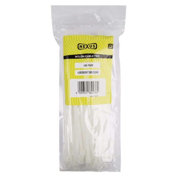 nexus cable ties 4 8x200mm t50r 100pk clear picture 1