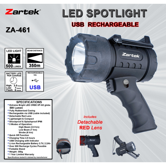 zartek za 461 rechargeable 500 lumen spotlight picture 2