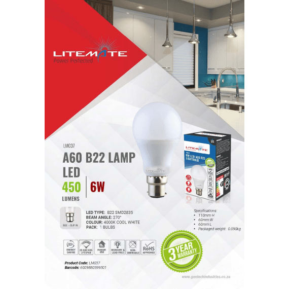 litemate led a60 cool day light 6w picture 1